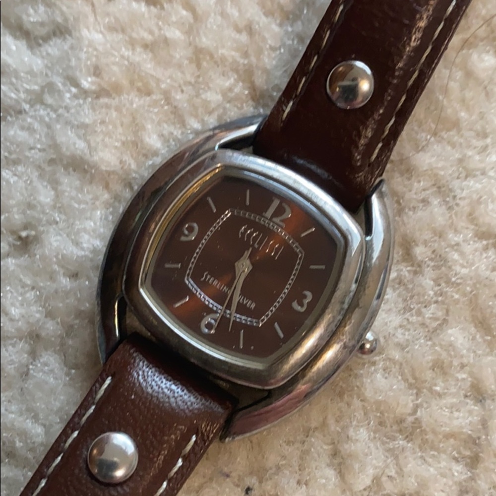 Genuine leather brown petite watch
